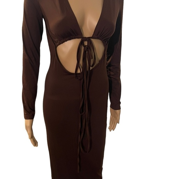 Chocolate Long Sleeve Bodycon Dress - Picture 3 of 4